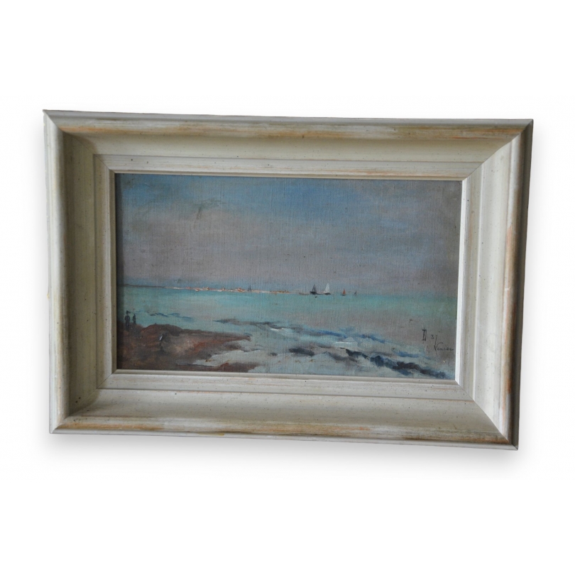 Huile sur toile \"Venise\" monogrammée EI