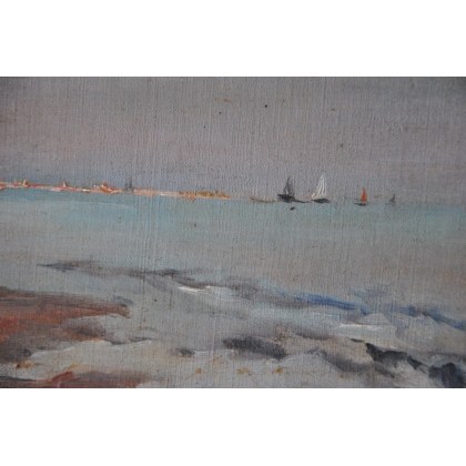 Huile sur toile \"Venise\" monogrammée EI