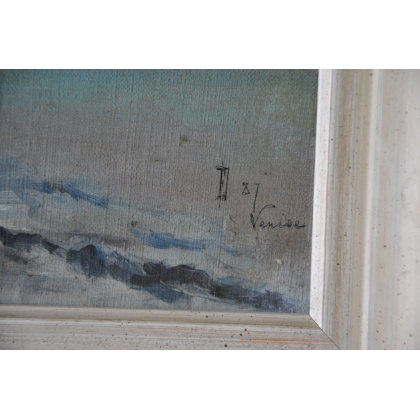 Huile sur toile \"Venise\" monogrammée EI