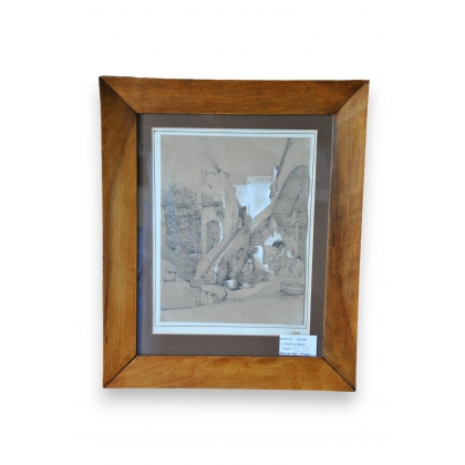 Pencil drawing entitled ‘Cour intérieure’ on Moinat SA – Antiques and Decor