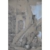  Dessin au crayon "Cour intérieure" sur  Moinat SA  - Antiquités décoration