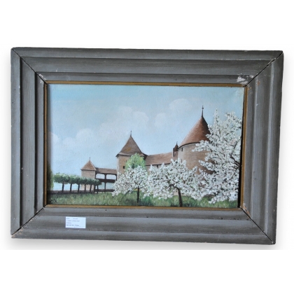 Huile sur toile \"Château de Rolle\"