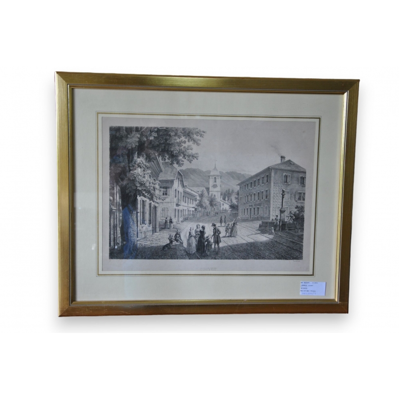 Engraving entitled ‘Couvet’ by CALAME on Moinat SA – Antiques and decorative items – Engravings, lithographs