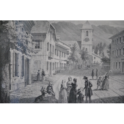 Engraving entitled ‘Couvet’ by CALAME on Moinat SA – Antiques and decorative items – Engravings, lithographs