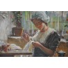 Paintings | Oil on canvas: ‘Young Woman Sewing’ by Moinat SA  – Antiques and home décor