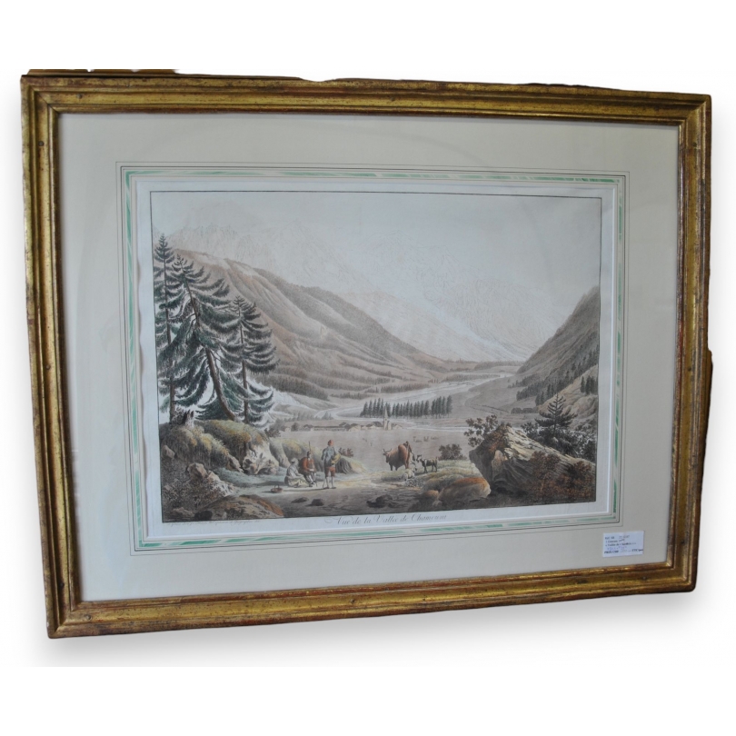 Engraving ‘View of the Chamouni Valley’ by Moinat SA – Antiques and decorative items – Engravings, lithographs