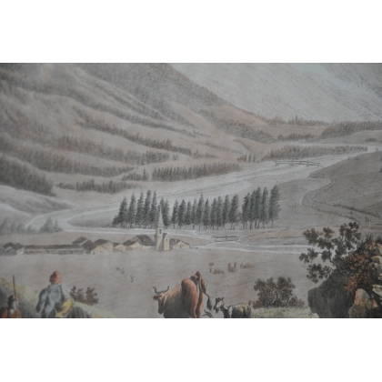 Engraving ‘View of the Chamouni Valley’ by Moinat SA – Antiques and decorative items – Engravings, lithographs