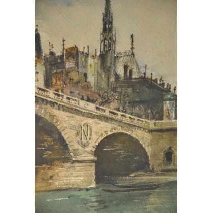 Aquarelle "La Sainte Chapelle" signée  sur Moinat SA  - Antiquités décoration -  Gouaches, Aquarelles, Pastels