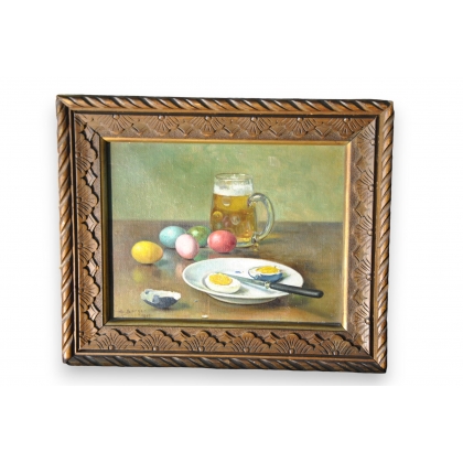 Huile sur toile \"Nature morte à pâques\"