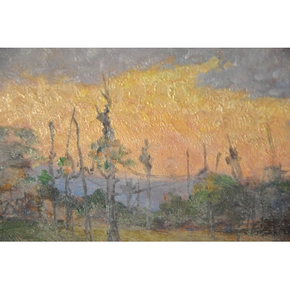 Paintings | Oil on wood "Nubi e sole, Ticino" Moinat SA  - Antiques and home décor