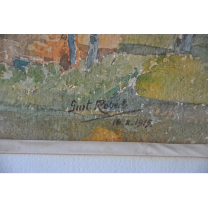 Watercolour painting ‘House in a Forest’, signed on Moinat SA – Antiques and decorative arts – Gouaches, watercolours, pastels