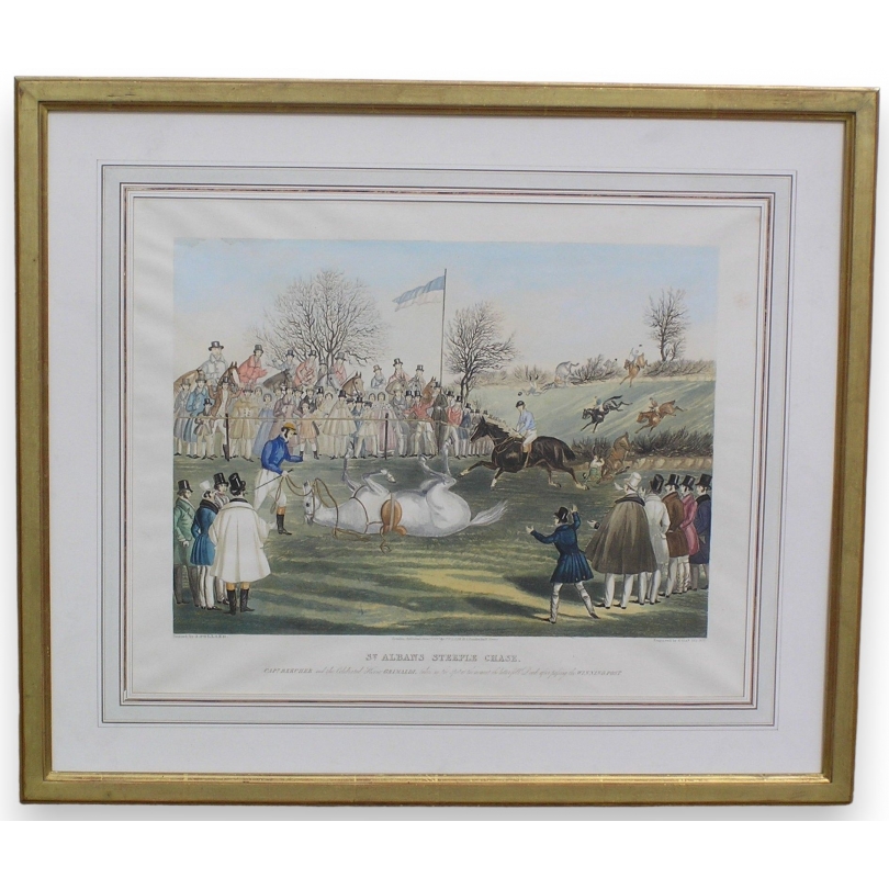 Gravure "St Albans Steeple chase",  sur Moinat SA  - Antiquités décoration -  Gravures, Lithos