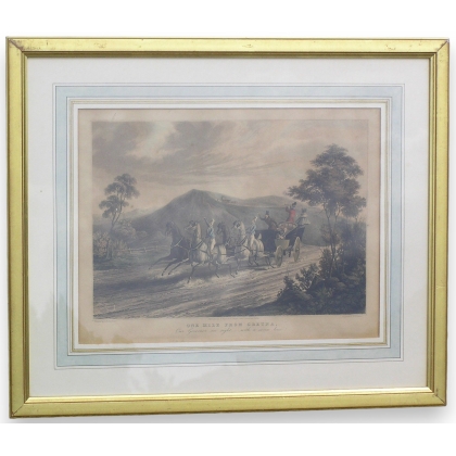 Engraving ‘One Mile From Gretna’, painted on Moinat SA – Antiques and decorative items – Engravings, lithographs