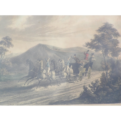 Engraving ‘One Mile From Gretna’, painted on Moinat SA – Antiques and decorative items – Engravings, lithographs
