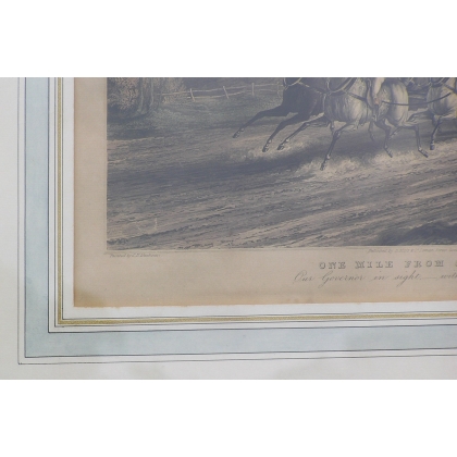 Engraving ‘One Mile From Gretna’, painted on Moinat SA – Antiques and decorative items – Engravings, lithographs