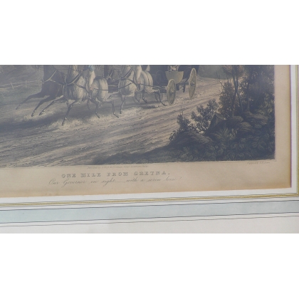 Engraving ‘One Mile From Gretna’, painted on Moinat SA – Antiques and decorative items – Engravings, lithographs
