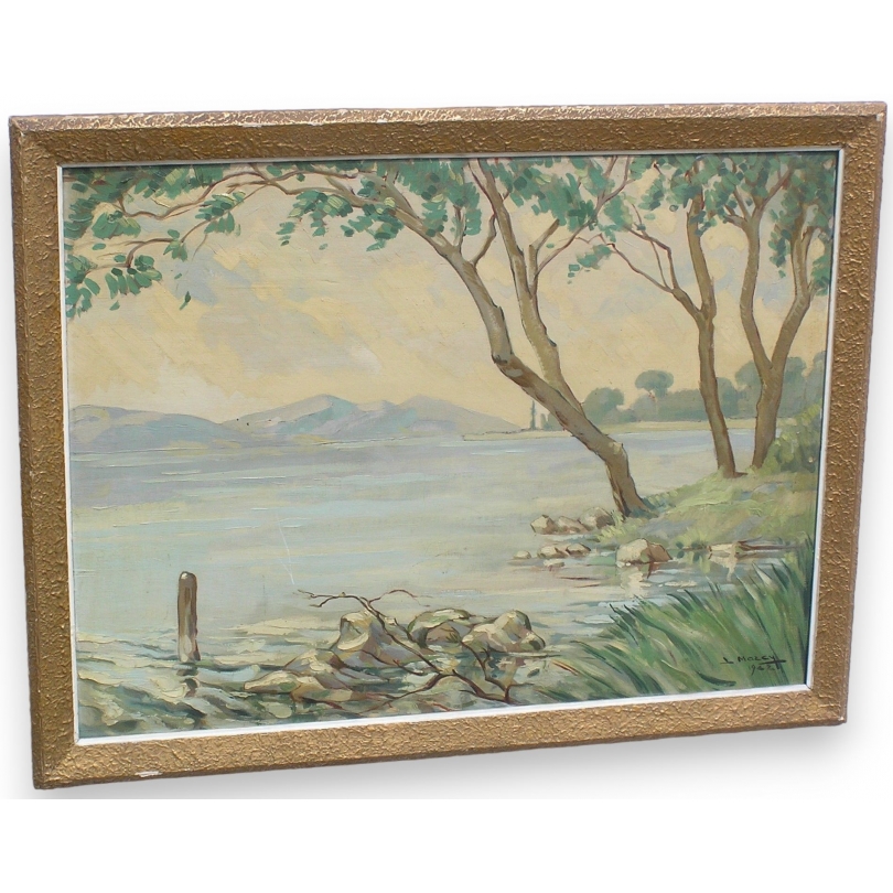 Paintings | Painting entitled ‘Landscape and Lakeside’ by Moinat SA  – Antiques and home décor
