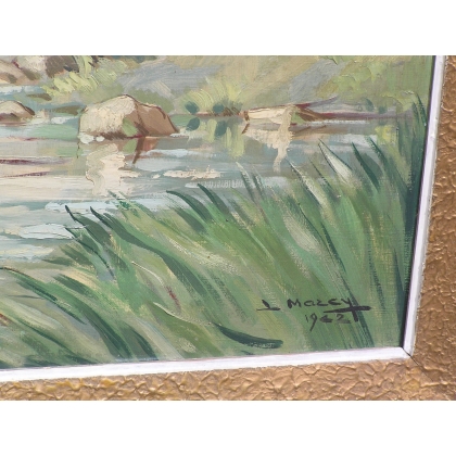 Paintings | Painting entitled ‘Landscape and Lakeside’ by Moinat SA  – Antiques and home décor