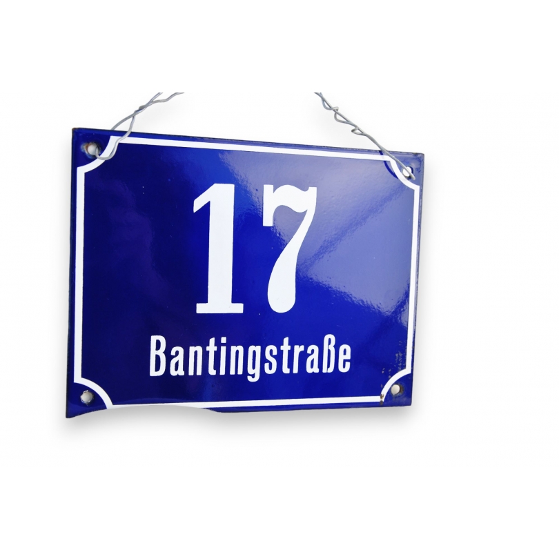 Blue enamelled street sign featuring  Moinat SA  - Antiques and decorative items
