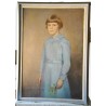 Pastel "Jeune fille en robe bleue"  sur Moinat SA  - Antiquités décoration -  Gouaches, Aquarelles, Pastels