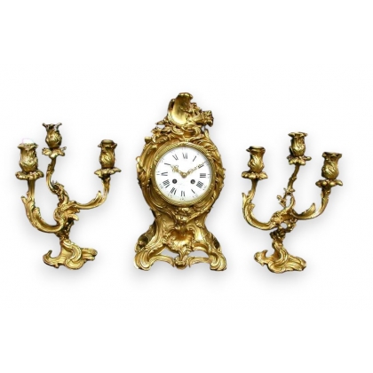 Clock and pair of candlesticks, COLLIN. at Moinat SA – Antiques and home décor