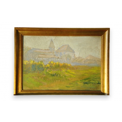 Huile sur carton \" Paysage\" signé P.