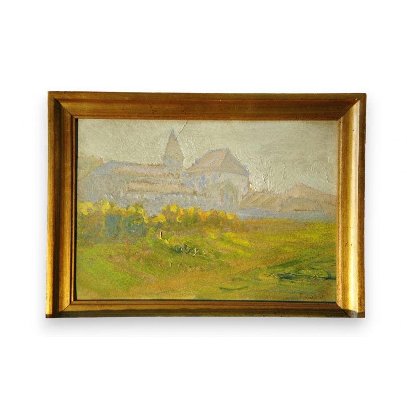 Paintings | Oil on cardboard, ‘Landscape’, signed P. Moinat SA  – Antiques and home décor