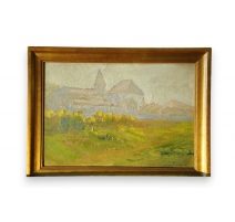 Huile sur carton " Paysage" signé P.