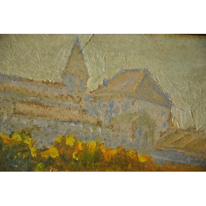 Paintings | Oil on cardboard, ‘Landscape’, signed P. Moinat SA  – Antiques and home décor
