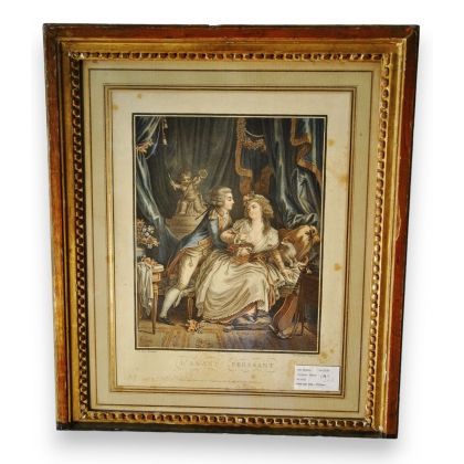 Gravure "L'amant pressant" de HUET  sur Moinat SA  - Antiquités décoration -  Gravures, Lithos