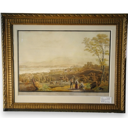  Gravure aquarellée "Vue de la Ville de sur  Moinat SA  - Antiquités décoration