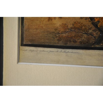  Gravure aquarellée "Vue de la Ville de sur  Moinat SA  - Antiquités décoration