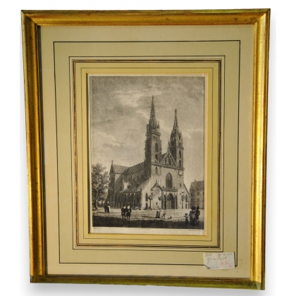 Engraving ‘Basel Cathedral’ by Moinat SA – Antiques and decorative items – Engravings, lithographs