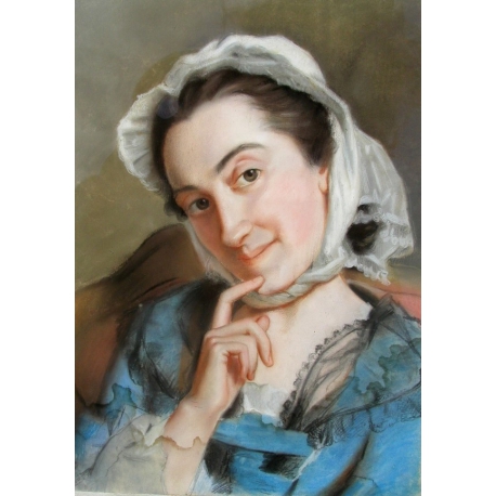 Portrait "femme" d'après LIOTARD  sur Moinat SA  - Antiquités décoration -  Gouaches, Aquarelles, Pastels