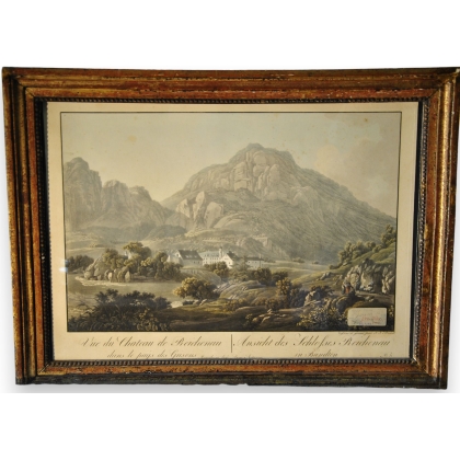 Engraving: ‘View of Reichenau Castle’ by Moinat SA – Antiques and decorative items – Engravings, lithographs