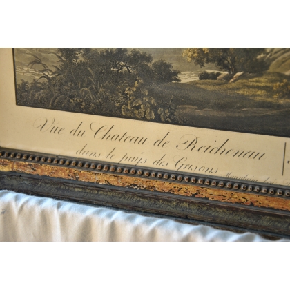 Engraving: ‘View of Reichenau Castle’ by Moinat SA – Antiques and decorative items – Engravings, lithographs