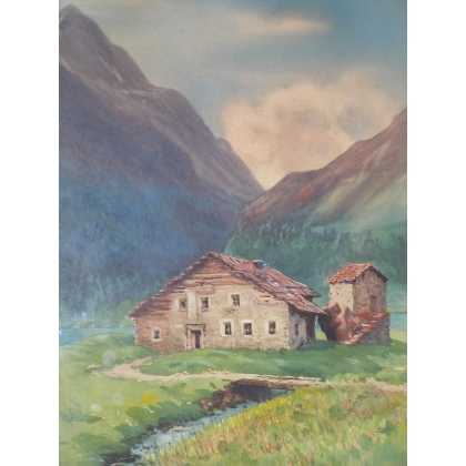 Aquarelle en papier "Paysage, montagnes  sur Moinat SA  - Antiquités décoration -  Gouaches, Aquarelles, Pastels