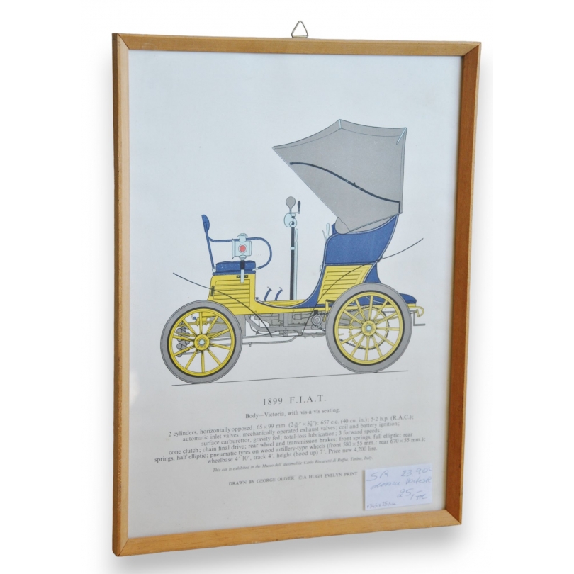 Gravure voiture "1899 F.I.A.T"  sur Moinat SA  - Antiquités décoration -  Gravures, Lithos