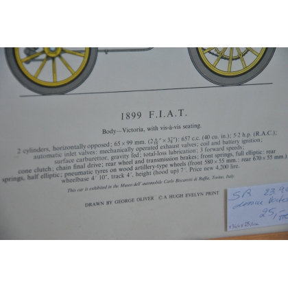 Gravure voiture "1899 F.I.A.T"  sur Moinat SA  - Antiquités décoration -  Gravures, Lithos