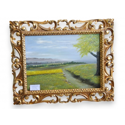 Huile sur toile \"Paysage, prairie
