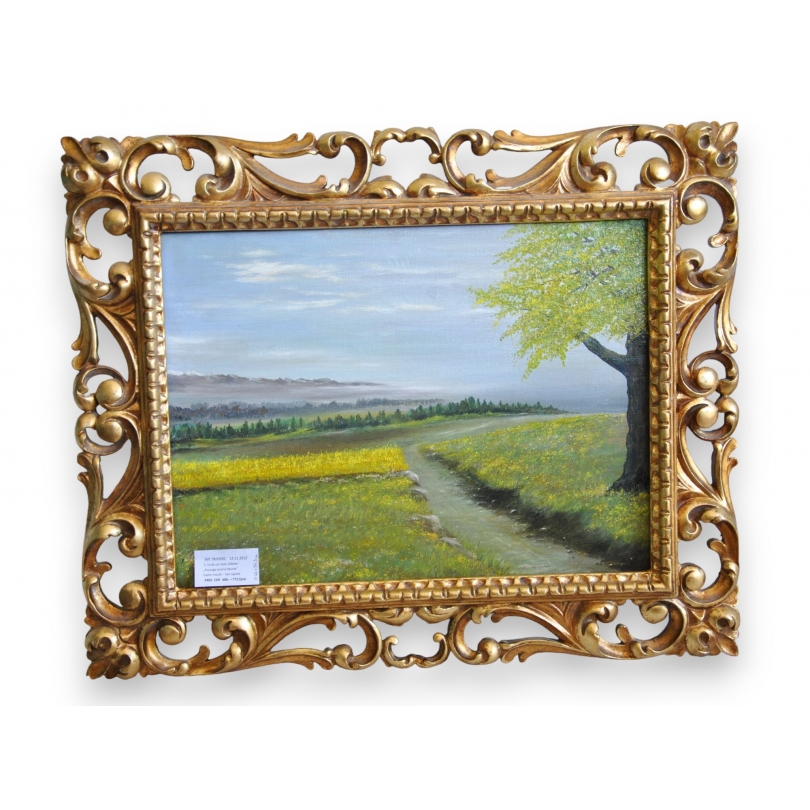 Paintings | Oil on canvas "Landscape, Moinat SA meadow" – Antiques and home décor