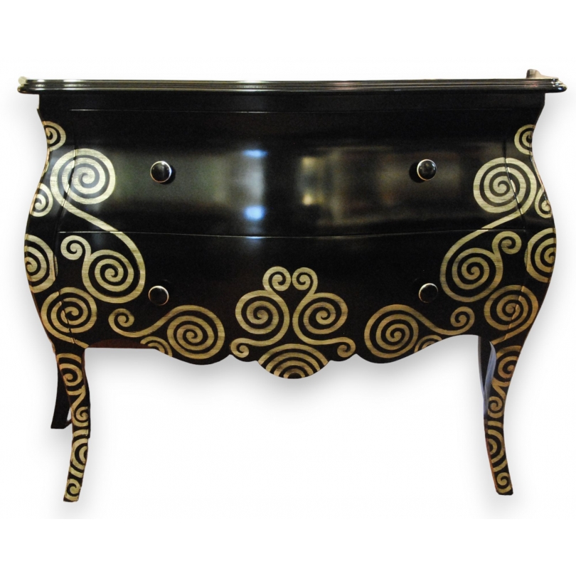  Commode galbée laquée noir avec décor argenté sur  Moinat SA  - Antiquités décoration
