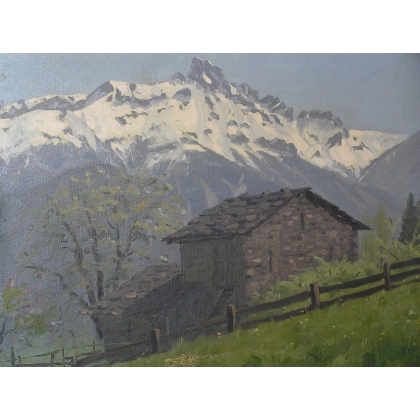 Paintings | Painting: ‘Chalet in front of Les Diablerets’, Moinat SA  – Antiques and home décor