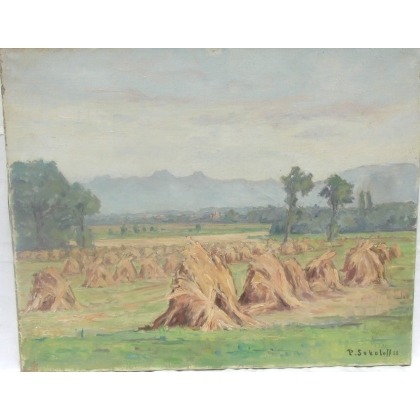 Tableau \"Les moissons à Vandoeuvres\".