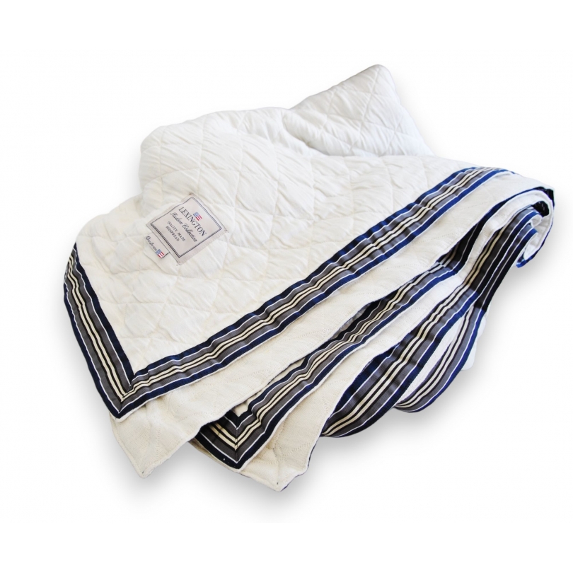 White Lexington throw with blue stripes at  Moinat SA  - Antiques and home décor
