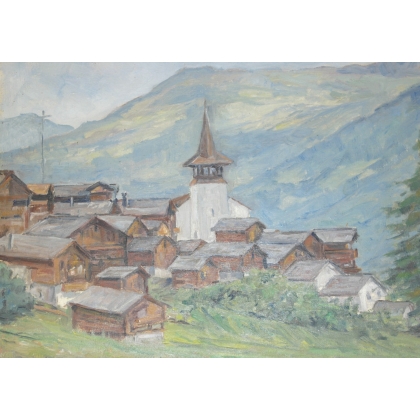 Paintings | Painting entitled ‘Grimentz’, signed SOKOLOFF. Moinat SA  – Antiques and home décor