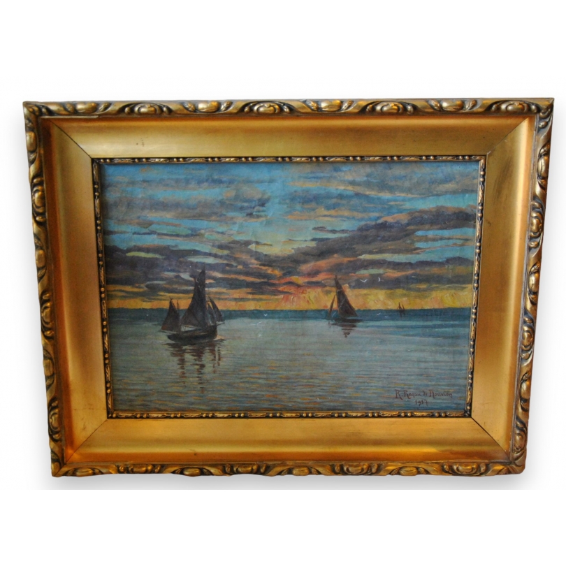 Paintings | Oil on canvas ‘Boats’, signed R. Moinat SA  – Antiques and home décor