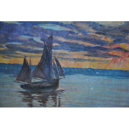 Paintings | Oil on canvas ‘Boats’, signed R. Moinat SA  – Antiques and home décor