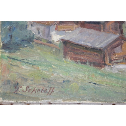 Paintings | Painting entitled ‘Grimentz’, signed SOKOLOFF. Moinat SA  – Antiques and home décor