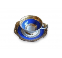 Tasse et sous-tasse en porcelaine bleu